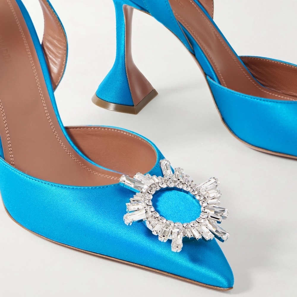 Amina Muaddi Blue begum Satin Slingback Pumps